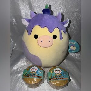 Two Omg! Mystery Dumplings & one FREE 11" NWT Benito The Cow Squishmallows